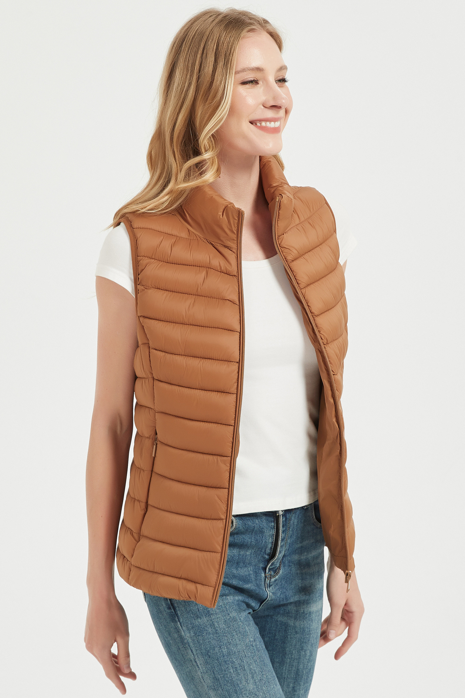 Mayorista CHEVERY - Chaleco acolchado sin mangas para mujer con cuello alto