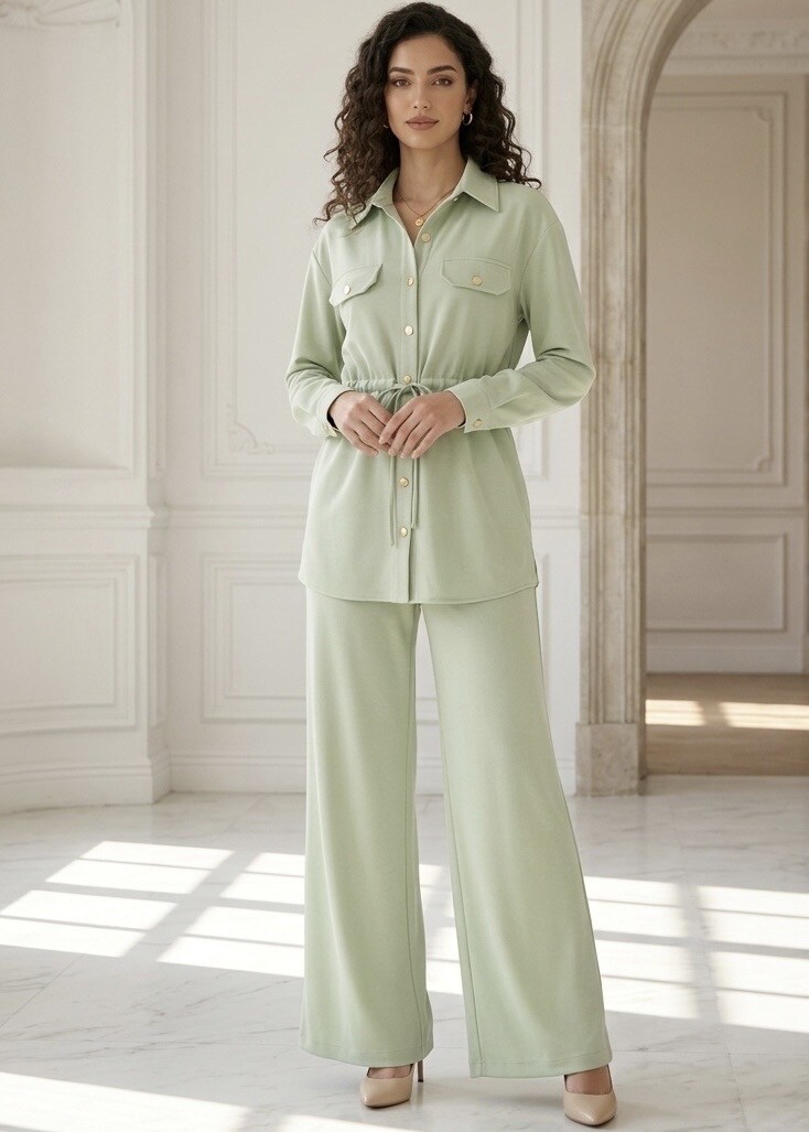 Großhändler CHIC'ABAYA - Schickes 2-teiliges Damen-Set: Cargo-Shirt mit Kordelzug in der Taille und weite, fließende Hose