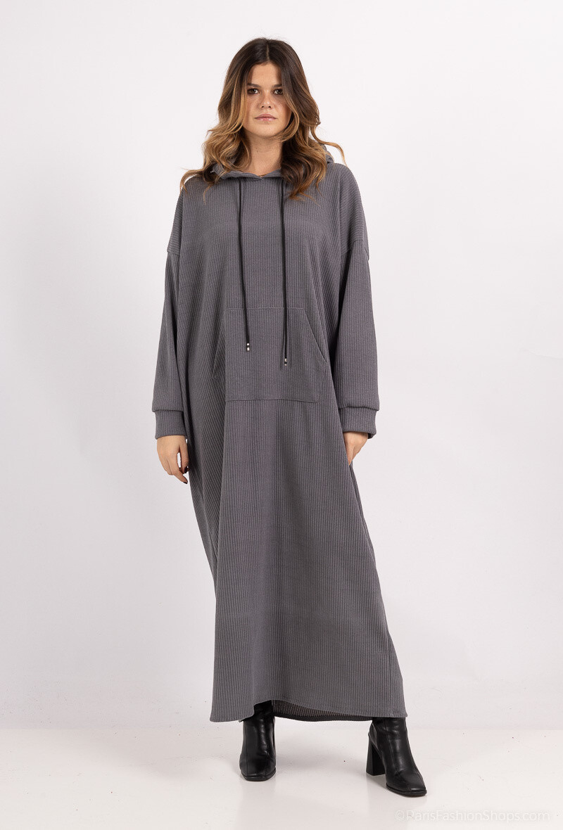 Grossiste CHIC COOL - Robe abaya cordon large  avec poche en tissu VELOUR COTÊLÉ