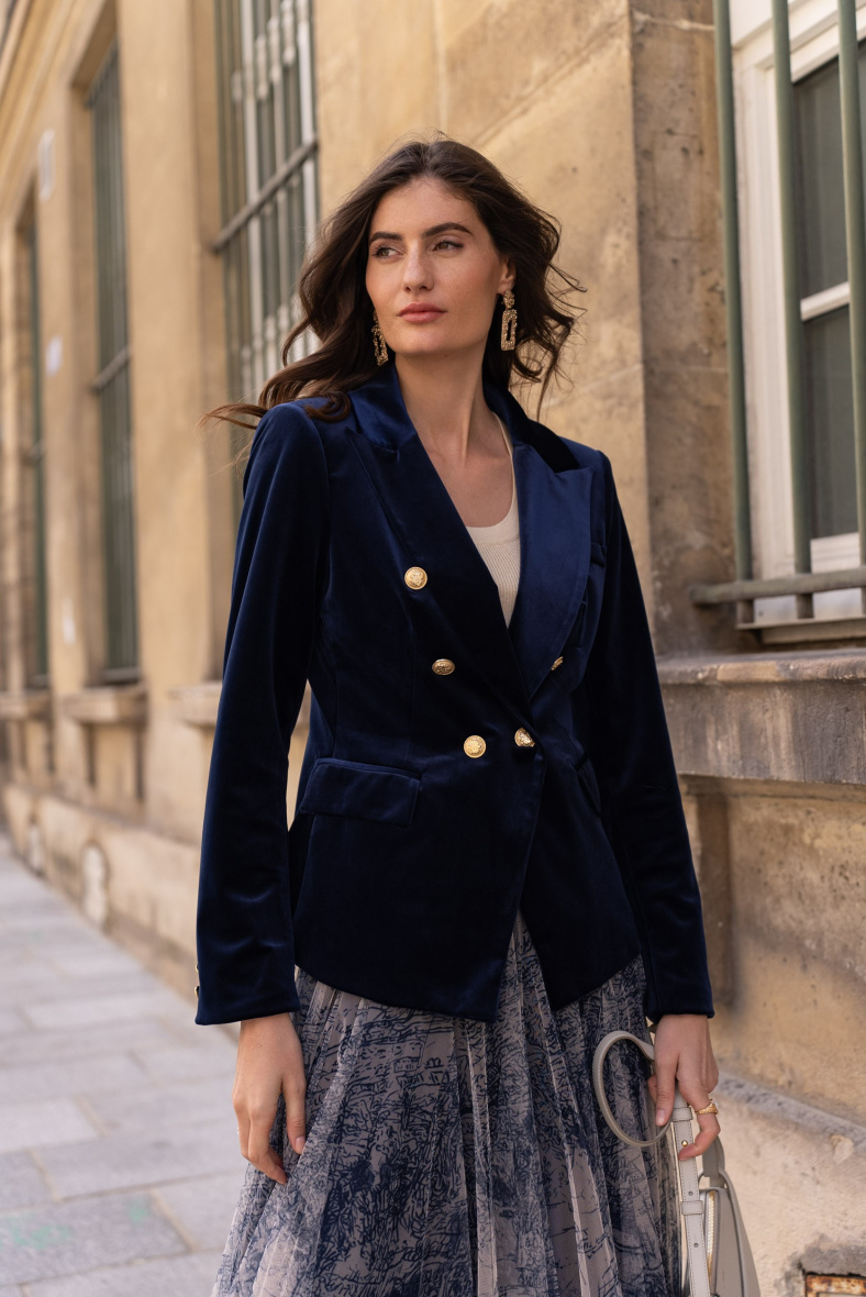 Grossiste Choklate - Veste blazer en velours avec boutons dorées