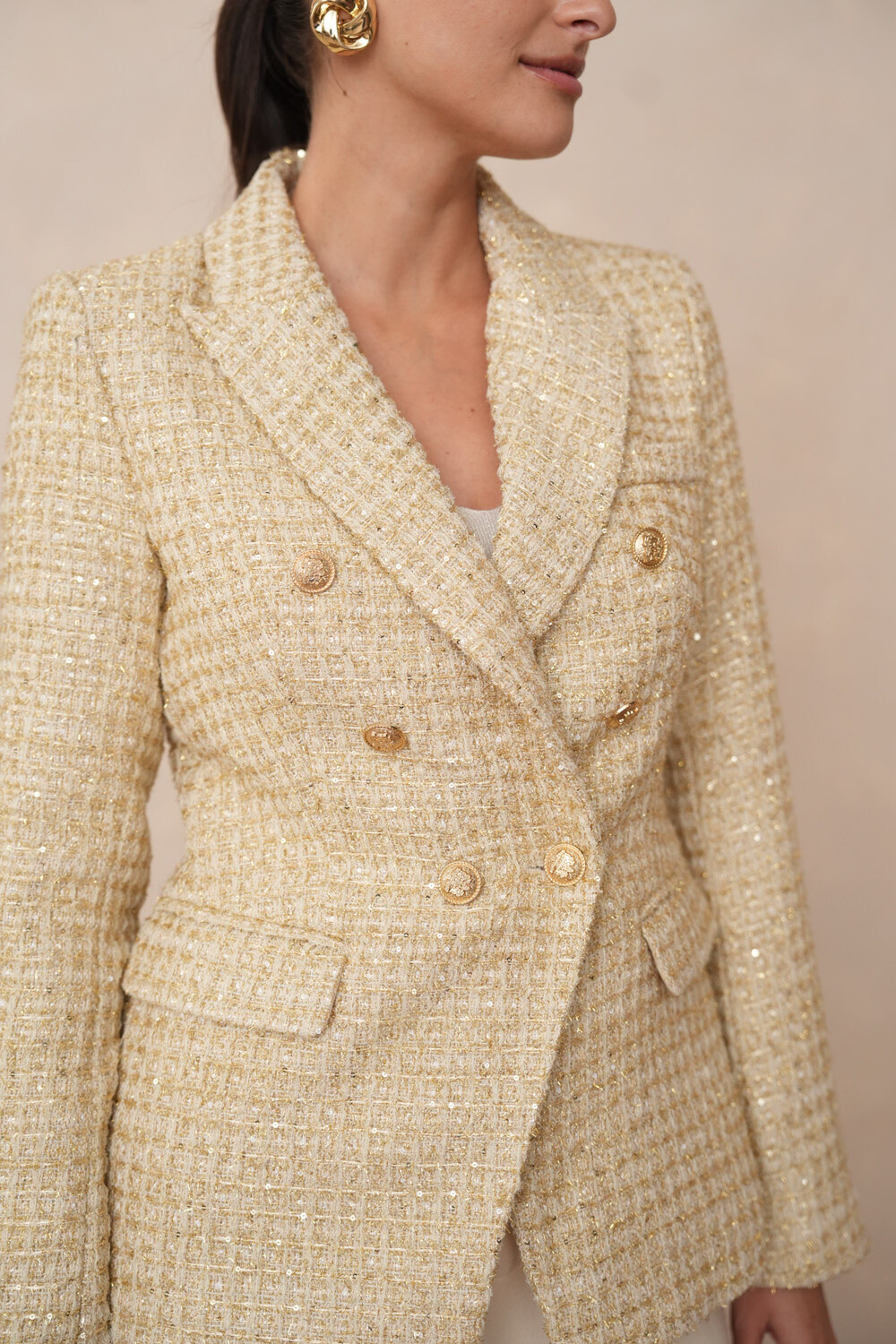 SINCE THEN ♥ Glitter Tweed Two Piece /追跡付 Zara ZW Collection Sequin Tweed Jacket Silver Metallic XS