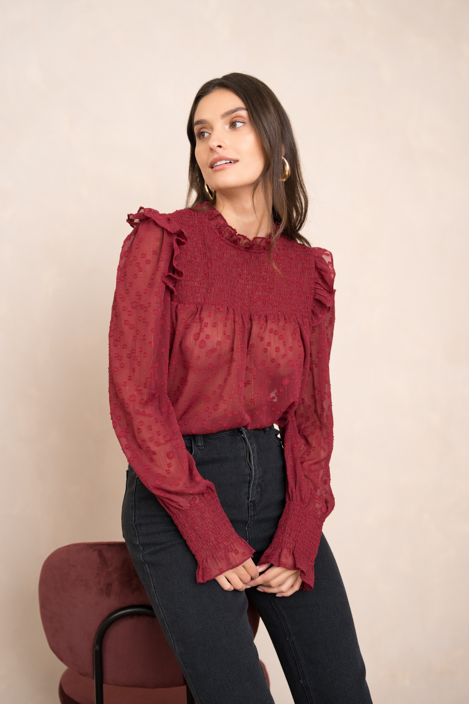 Grossiste Choklate - Blouse col et manches volantés