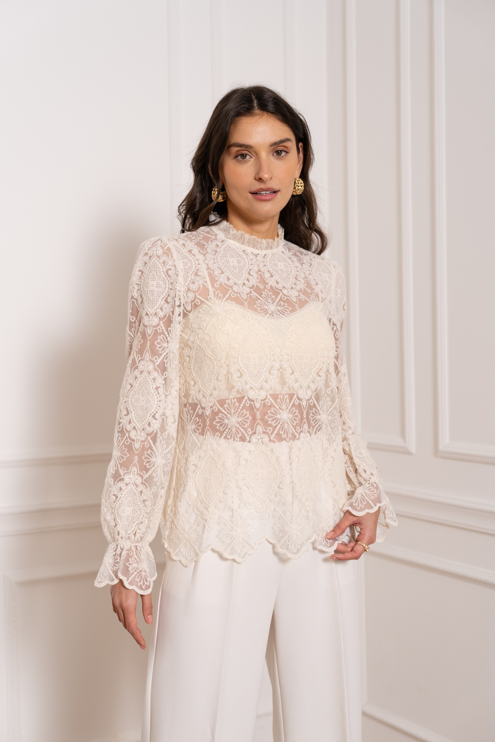 Grossiste Choklate - Blouse en dentelle col montant