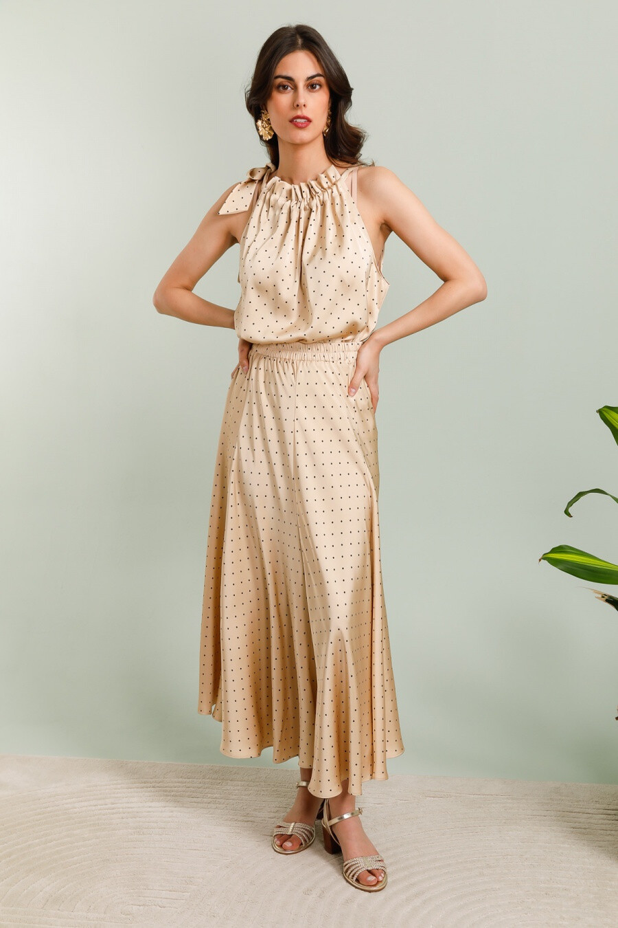Wholesaler Choklate - Long satin skirt printed pea