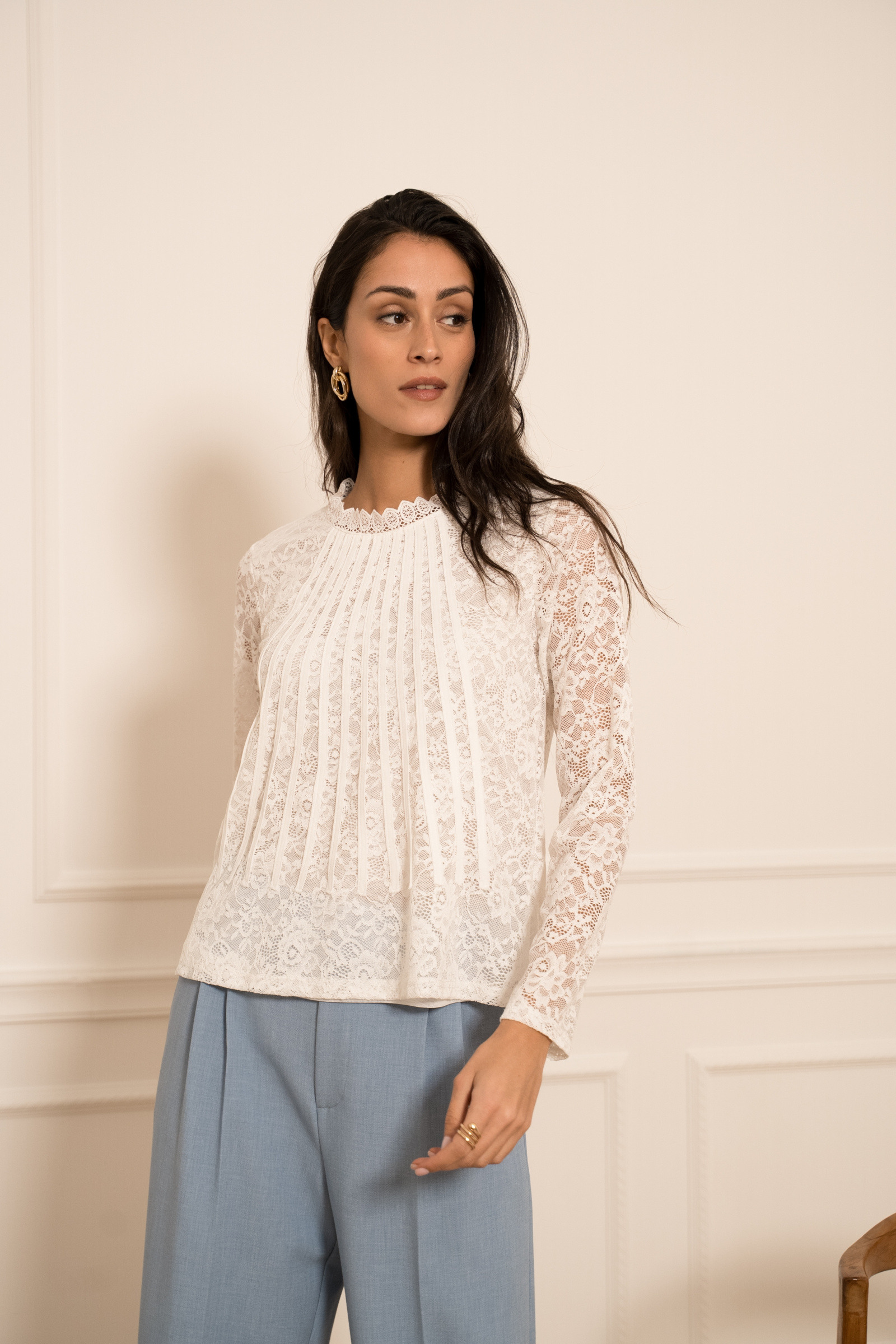 Grossiste Choklate - Blouse dentelle à bandes