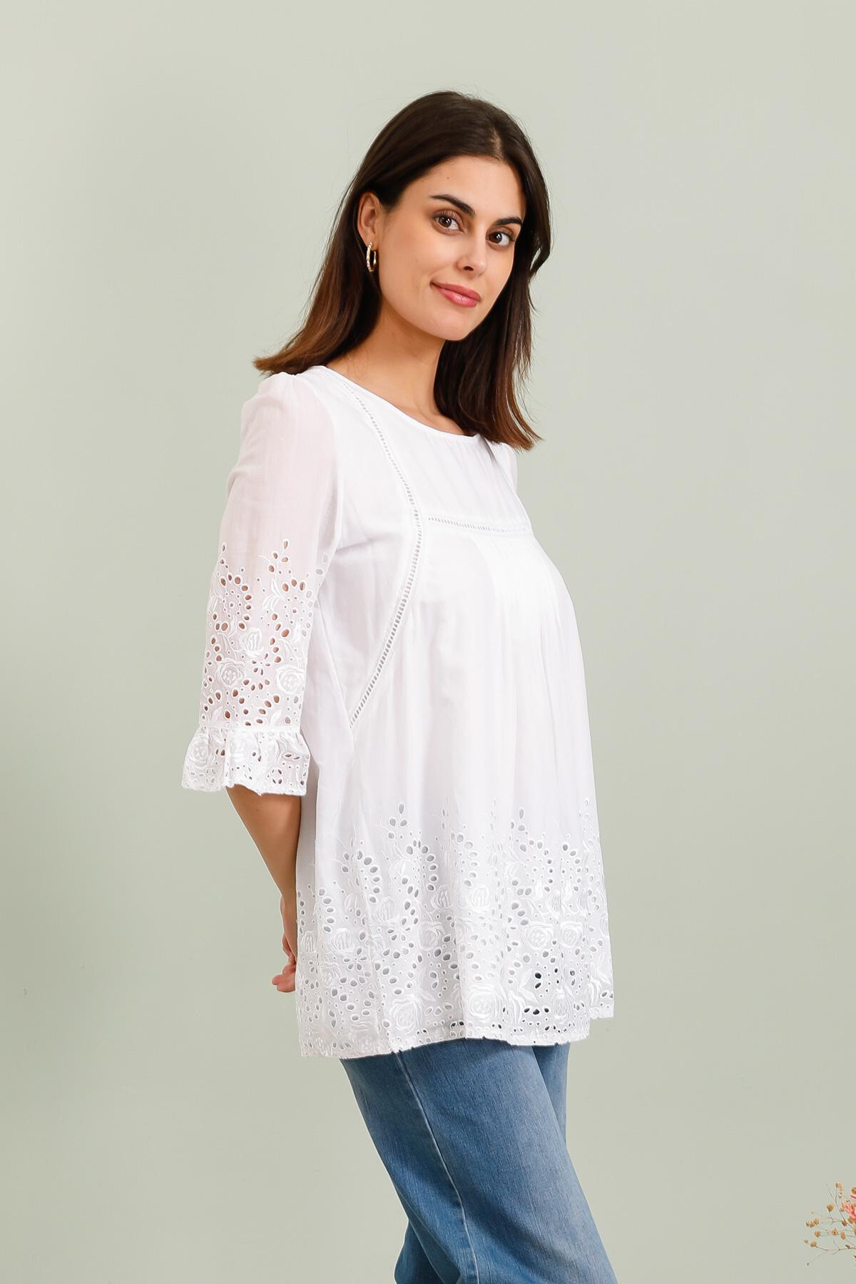 Großhändler Choklate - Gestickte Tunika -Bluse