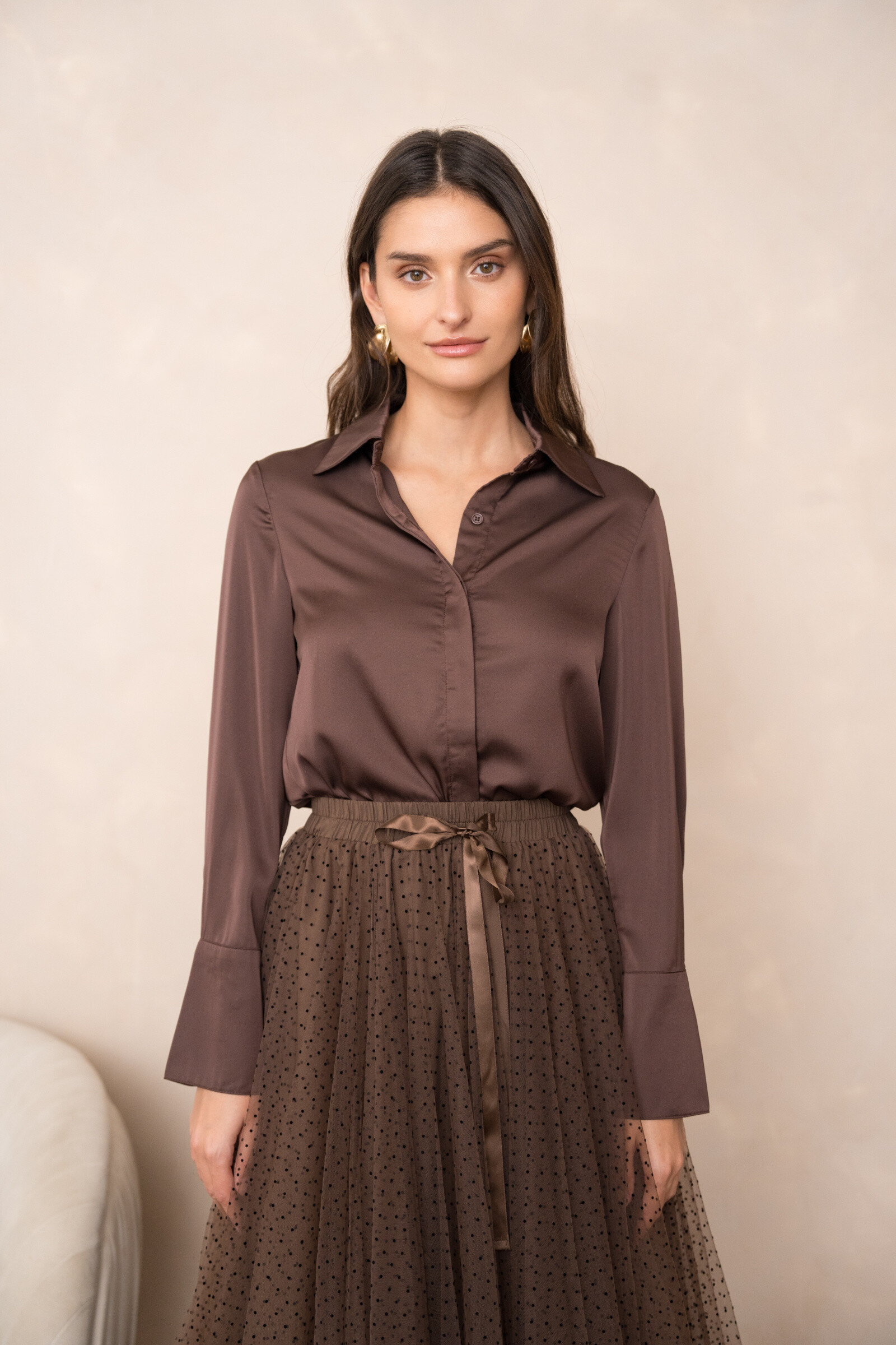 Mayorista Choklate - Camisa Léa satén liso (S-M-L-XL)