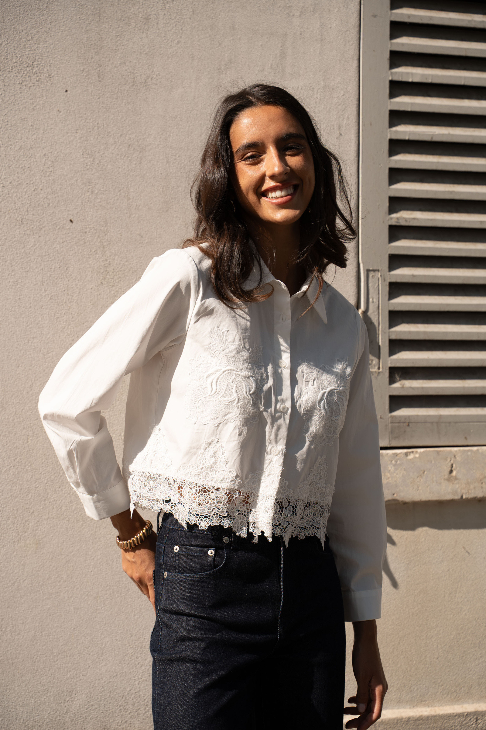 Grossista Choklate - Camicia corta in cotone con inserti in pizzo