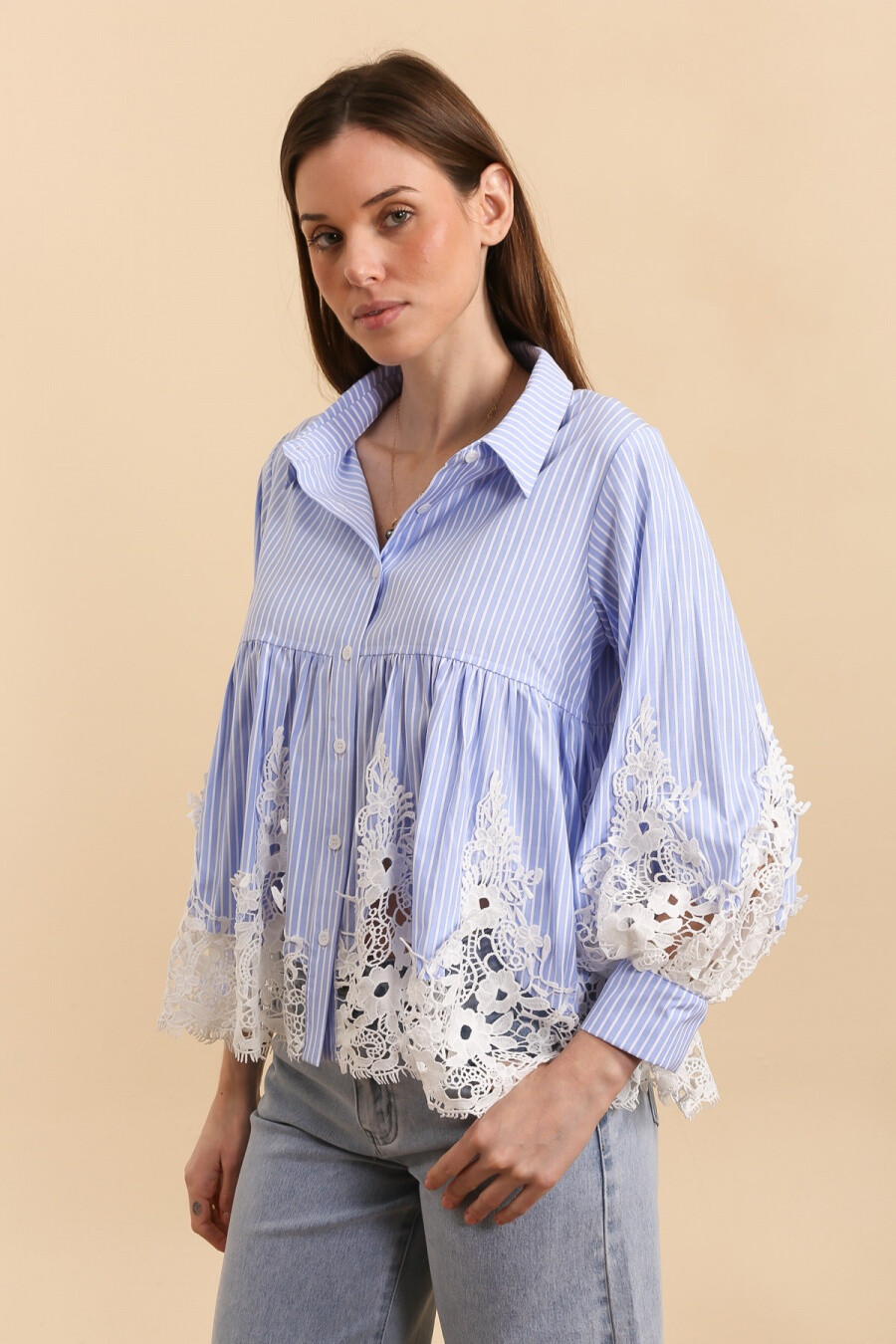 Mayorista Choklate - Rayas de camisa de amime y encaje guipure