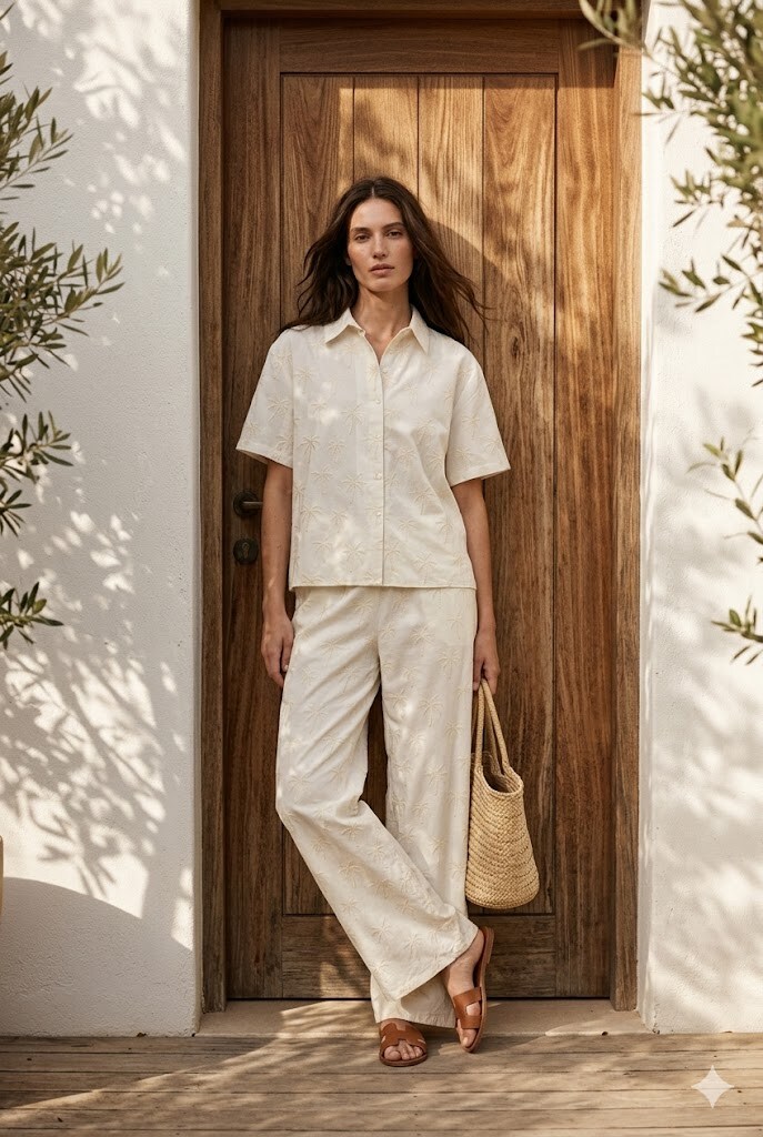 Grossista Choklate - Completo camicia e pantaloni in cotone ricamato