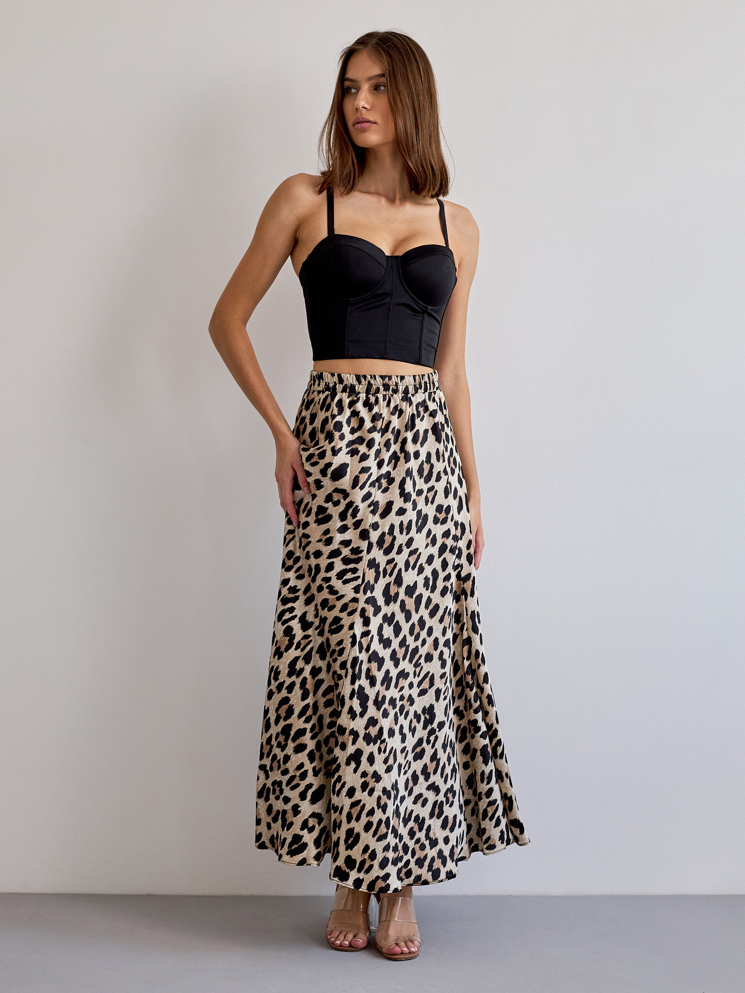 Großhändler Choklate - Top & Rock in pois gedruckten Satin