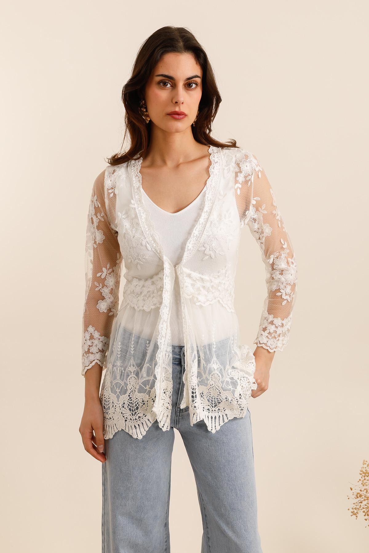 Grossiste Choklate - Gilet boléro en dentelle fleurie