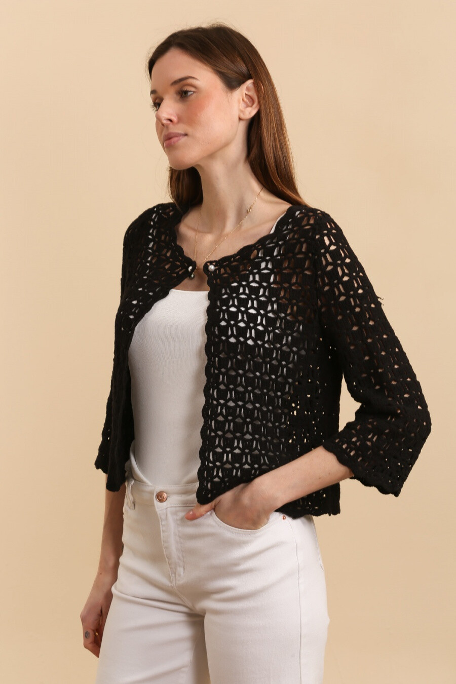 Mayorista Choklate - Chaleco bolero en malla de crochet