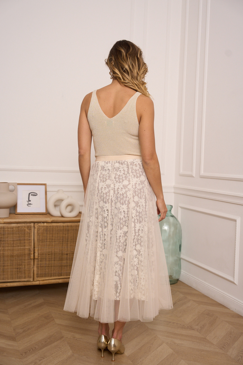 Jupe En Dentelle écru/beige Promod Taille 40 - Occasion Très Bon état, Style Mini