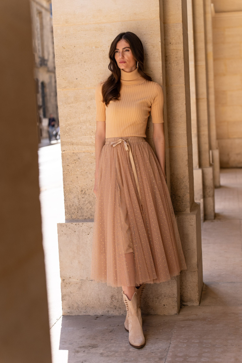 Wholesaler Choklate - Aria Skirt in Tulle with Gold Sequin Polka Dots Christmas