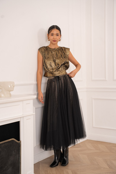 Grossiste Choklate - Jupe longue en tulle à doublure pailletée Grossiste Choklate - Jupe longue en tulle à doublure pailletée