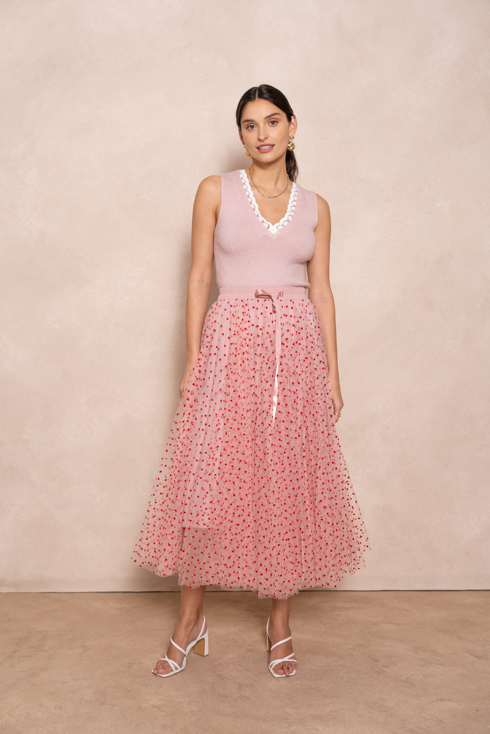 Mayorista Choklate - Falda Aria de tul con estampado de corazones