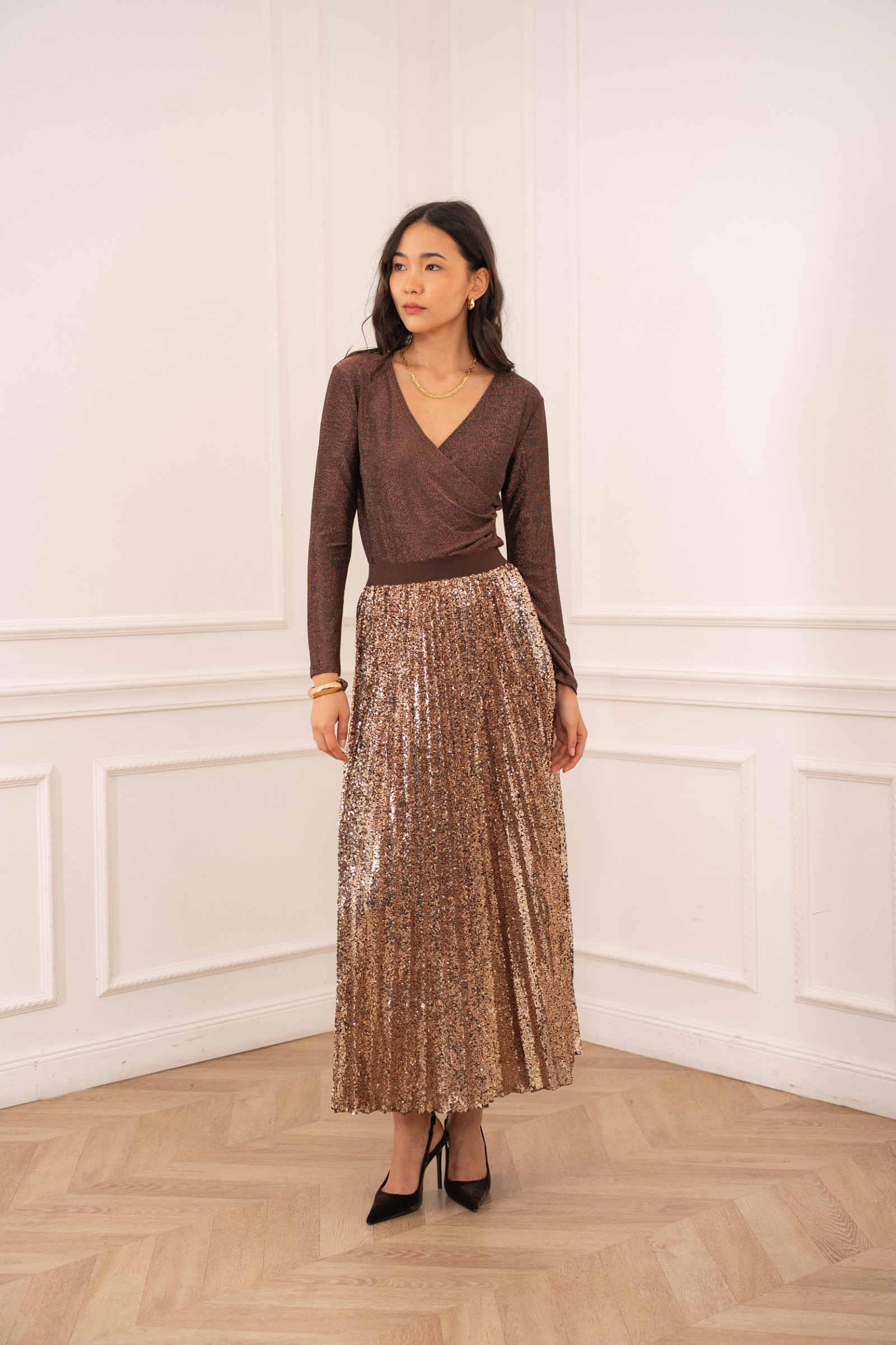 Wholesaler Choklate - Sequined pleated skirt