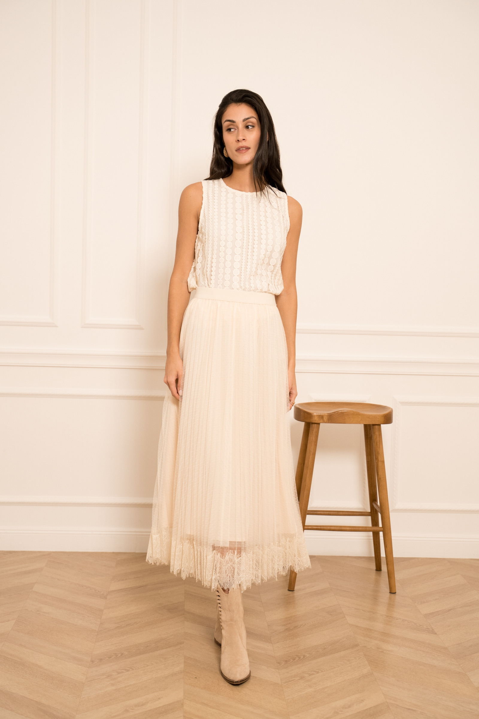 Grossista Choklate - Gonna in tulle plissettata con pizzo