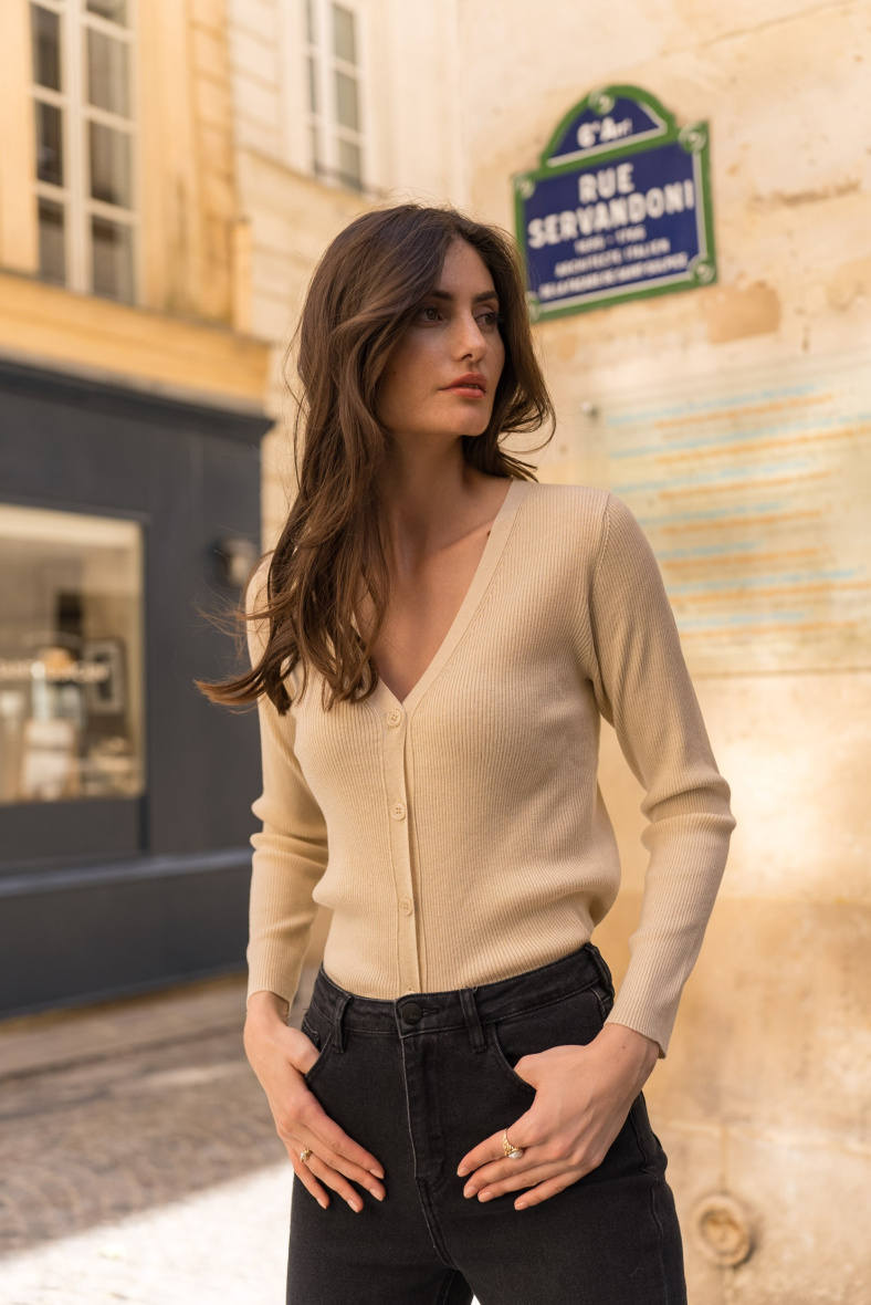 Wholesaler Choklate - Ribbed knit cardigan in wool and lurex