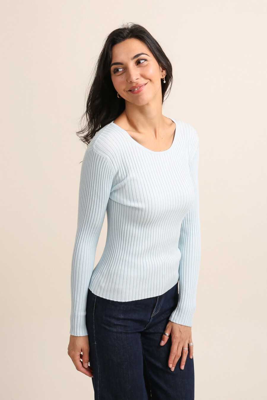 Mayorista Choklate - Jersey de punto canalé con cuello redondo