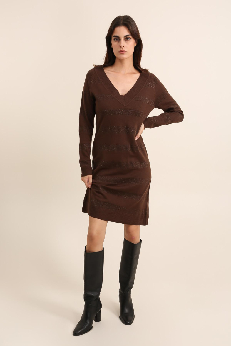 Grossiste Choklate - Robe en maille col V rayures métallisées