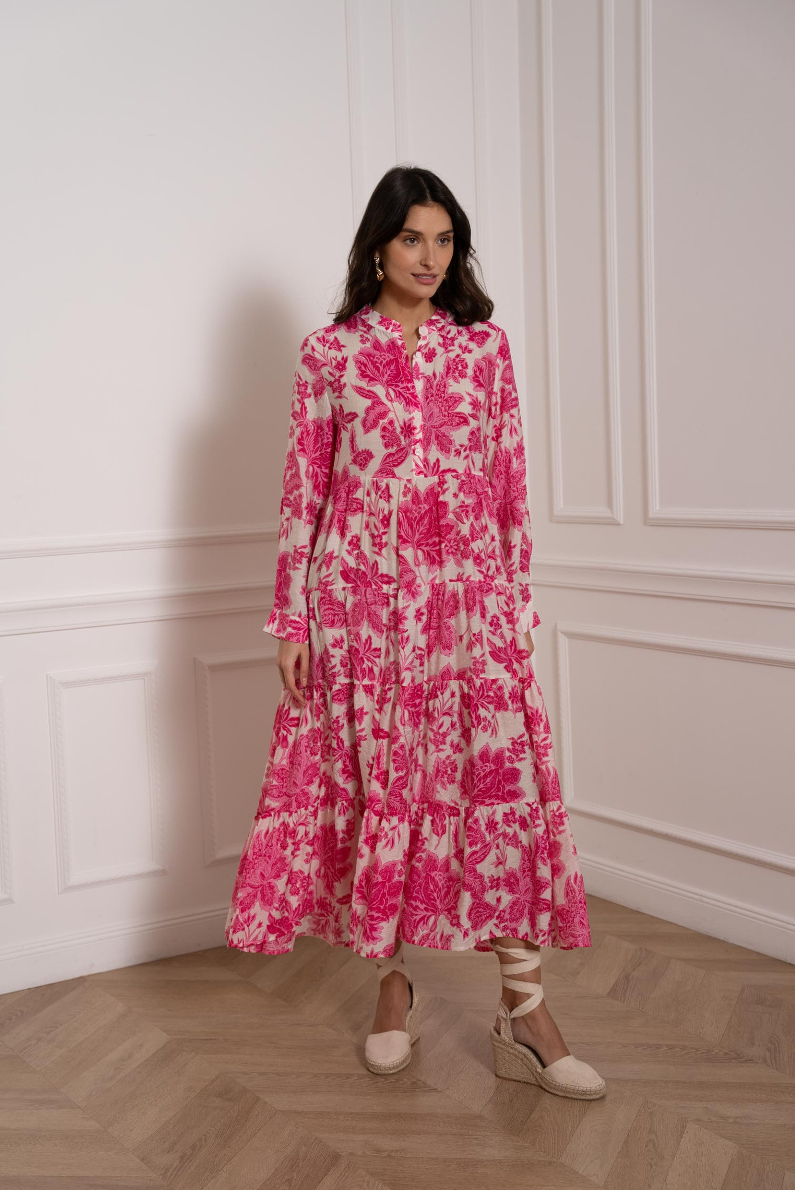 Long printed dress in silk viscose | Paris Fashion Shops