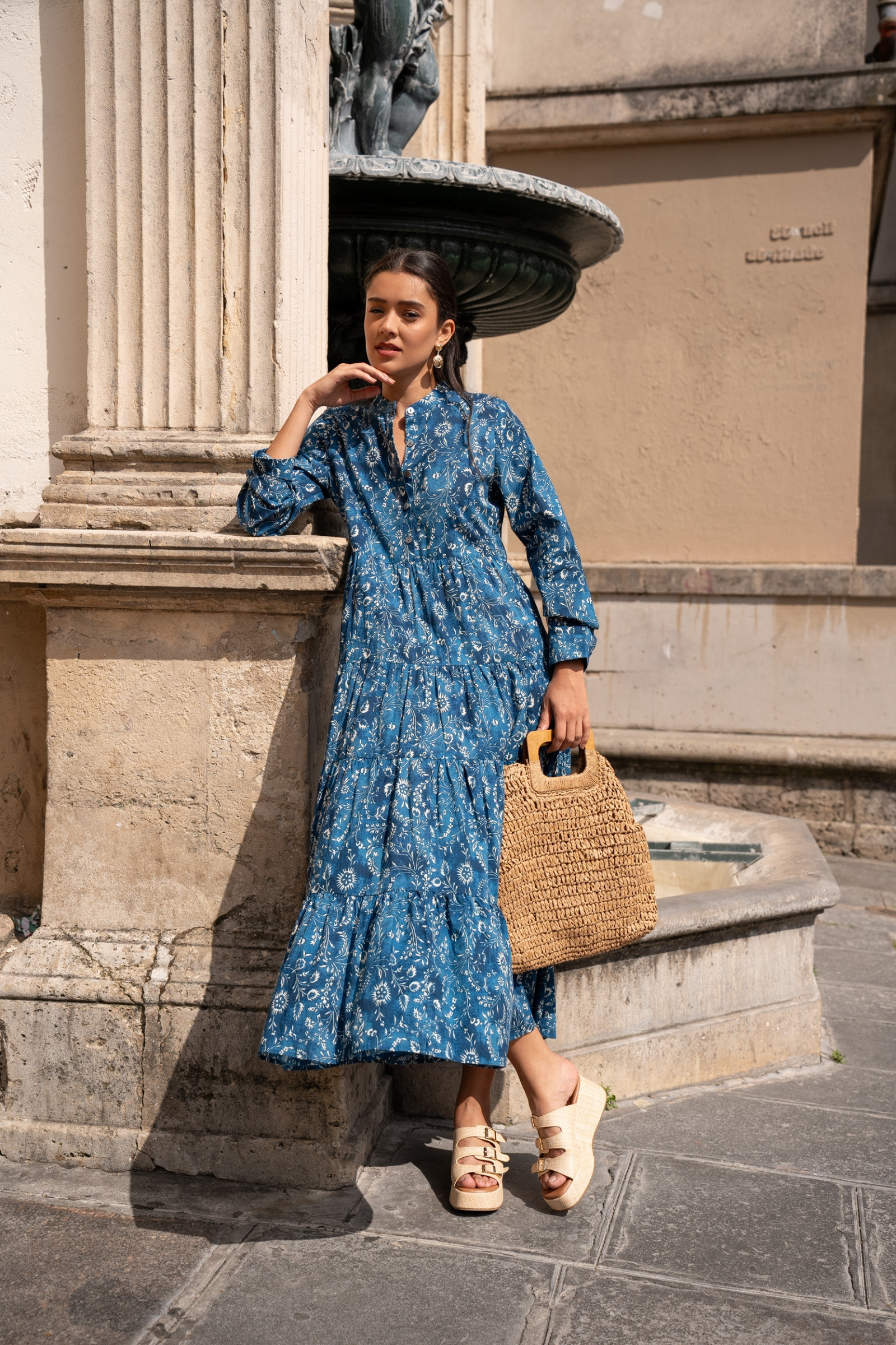 Mayorista Choklate - Vestido largo de algodón estampado