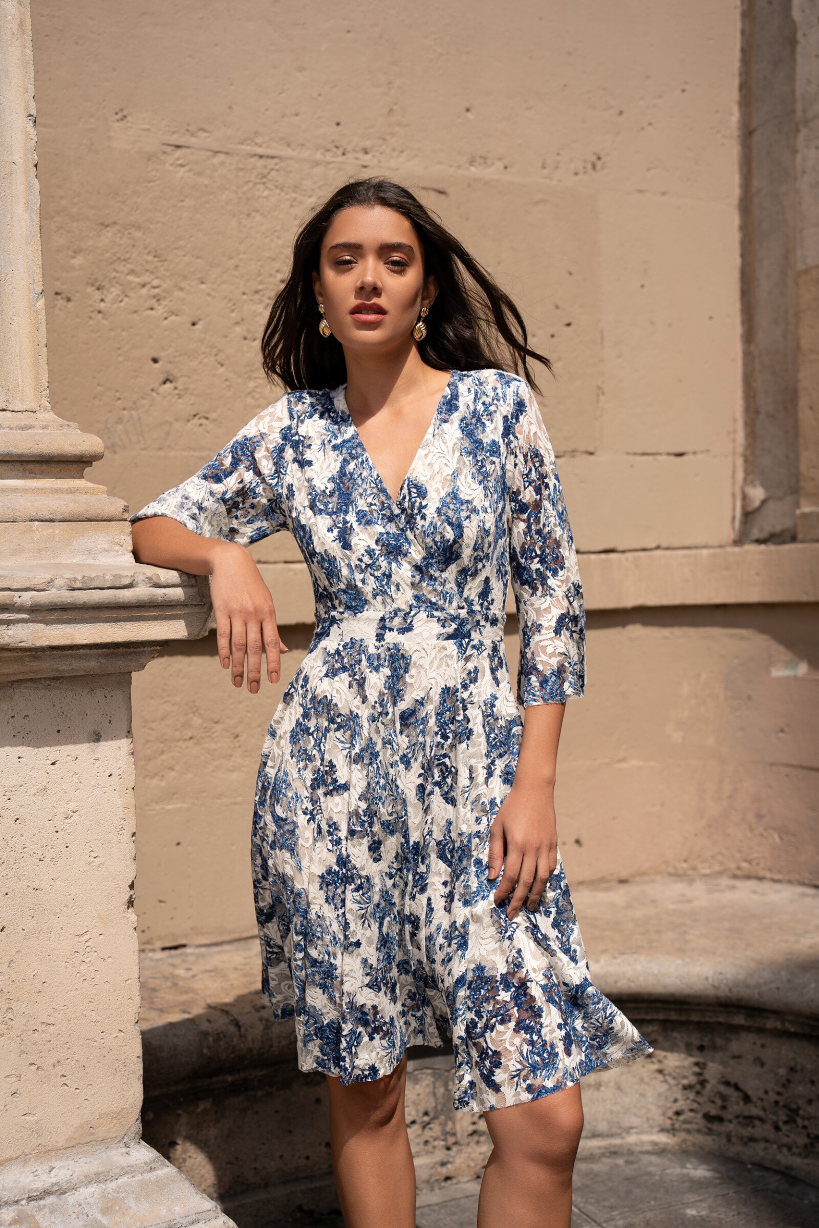 Grossiste Choklate - Robe Jade en dentelle imprimé bicolore