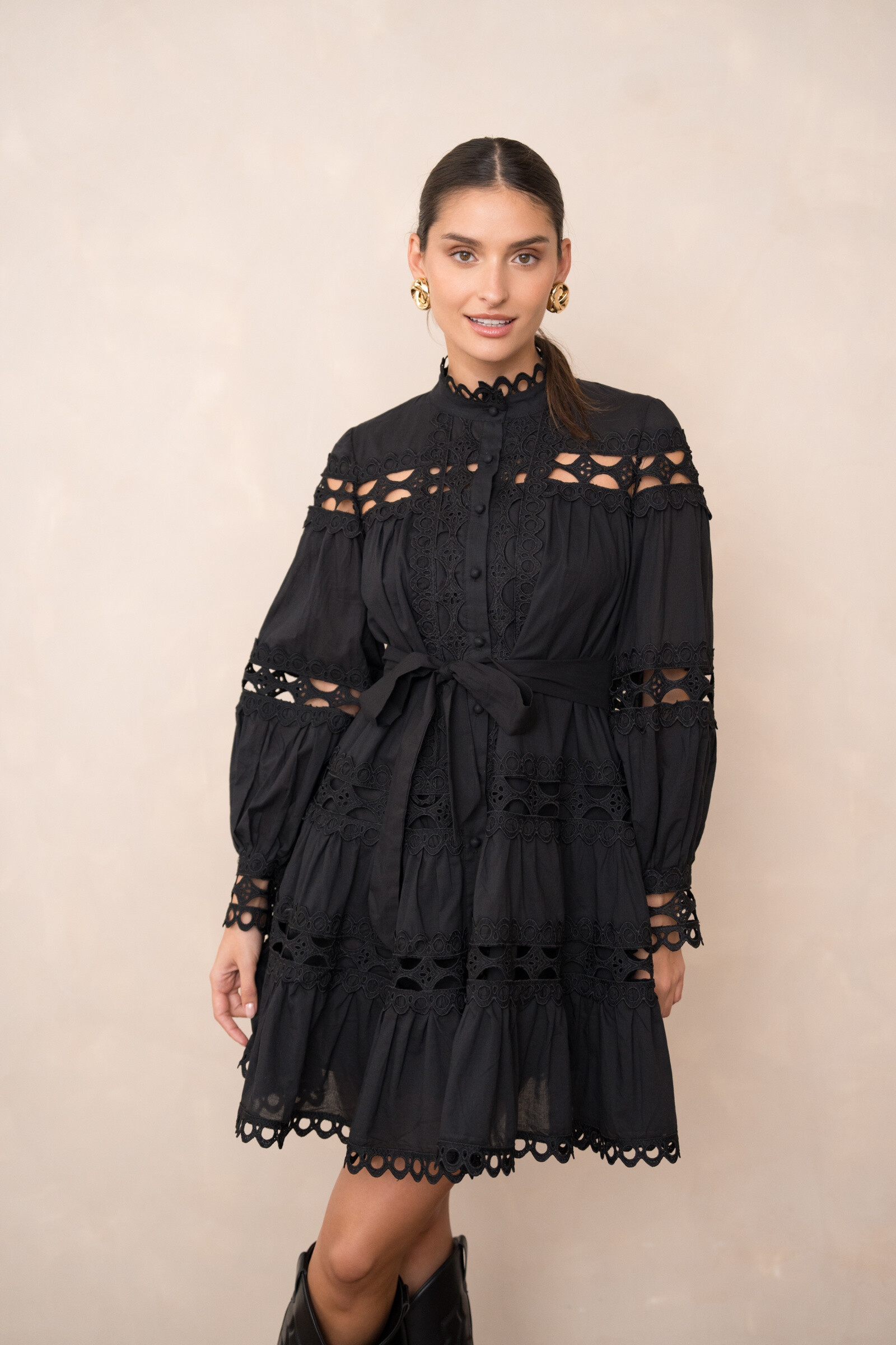 Großhändler Choklate - Kurzkleid Ellie in Openwork -Baumwolle