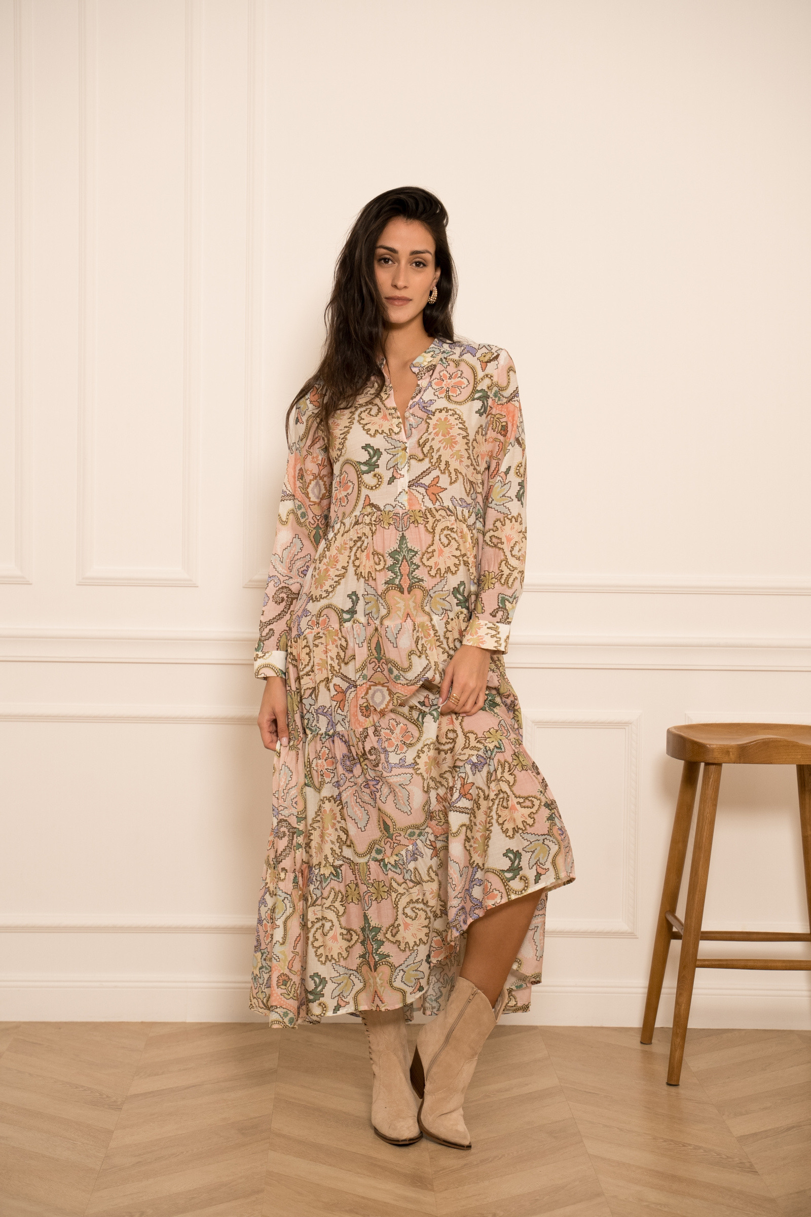 Wholesaler Choklate - Long printed dress in viscose silk