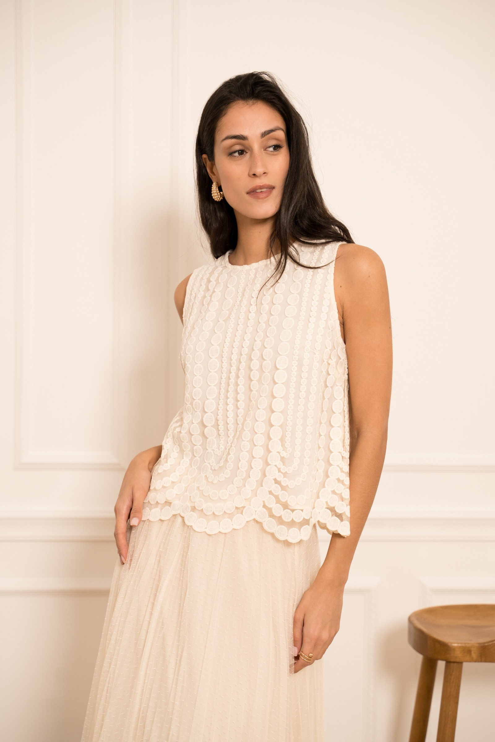 Grossiste Choklate - Top débardeur en tulle brodé