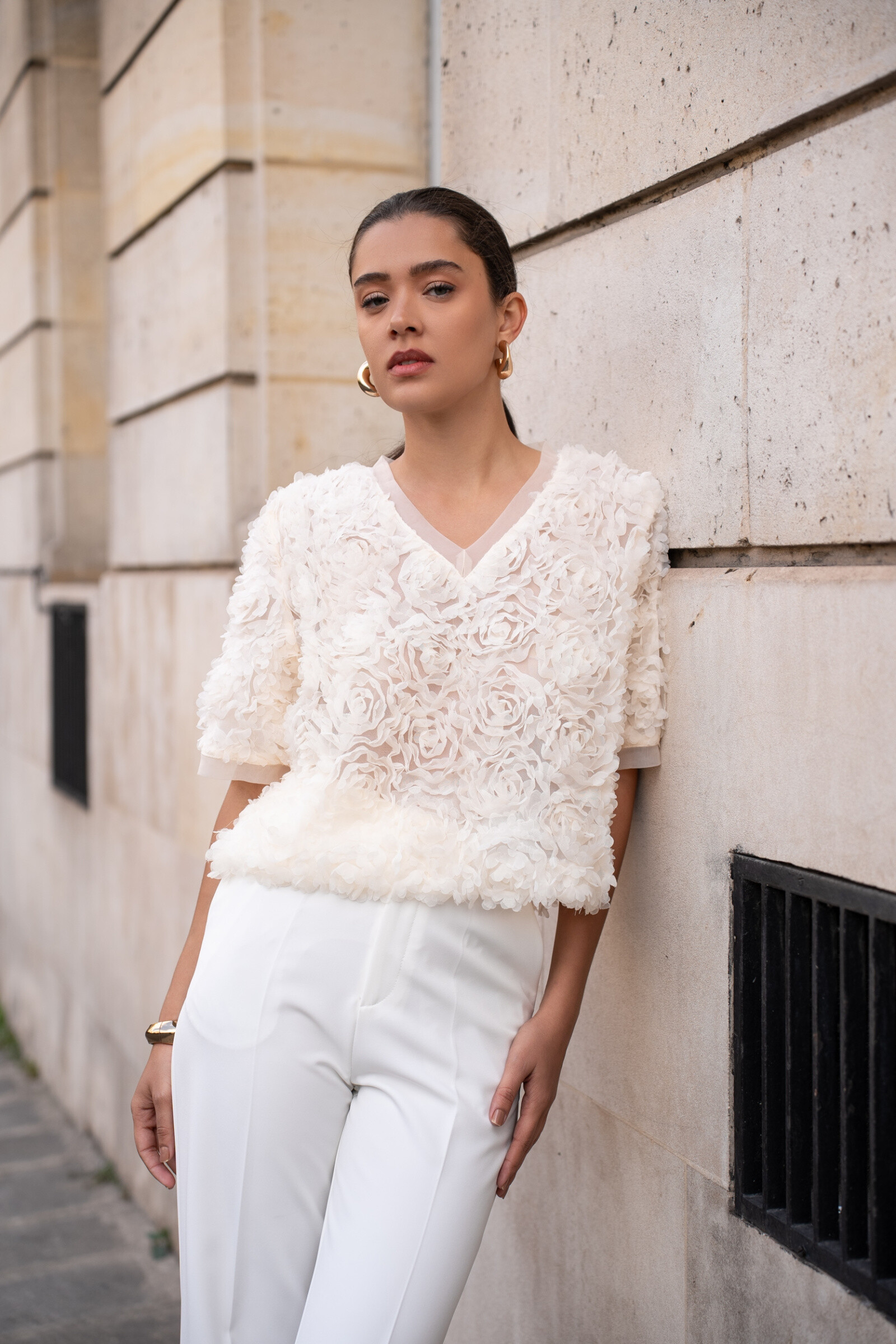 Wholesaler Choklate - Textured blouse with short sleeves