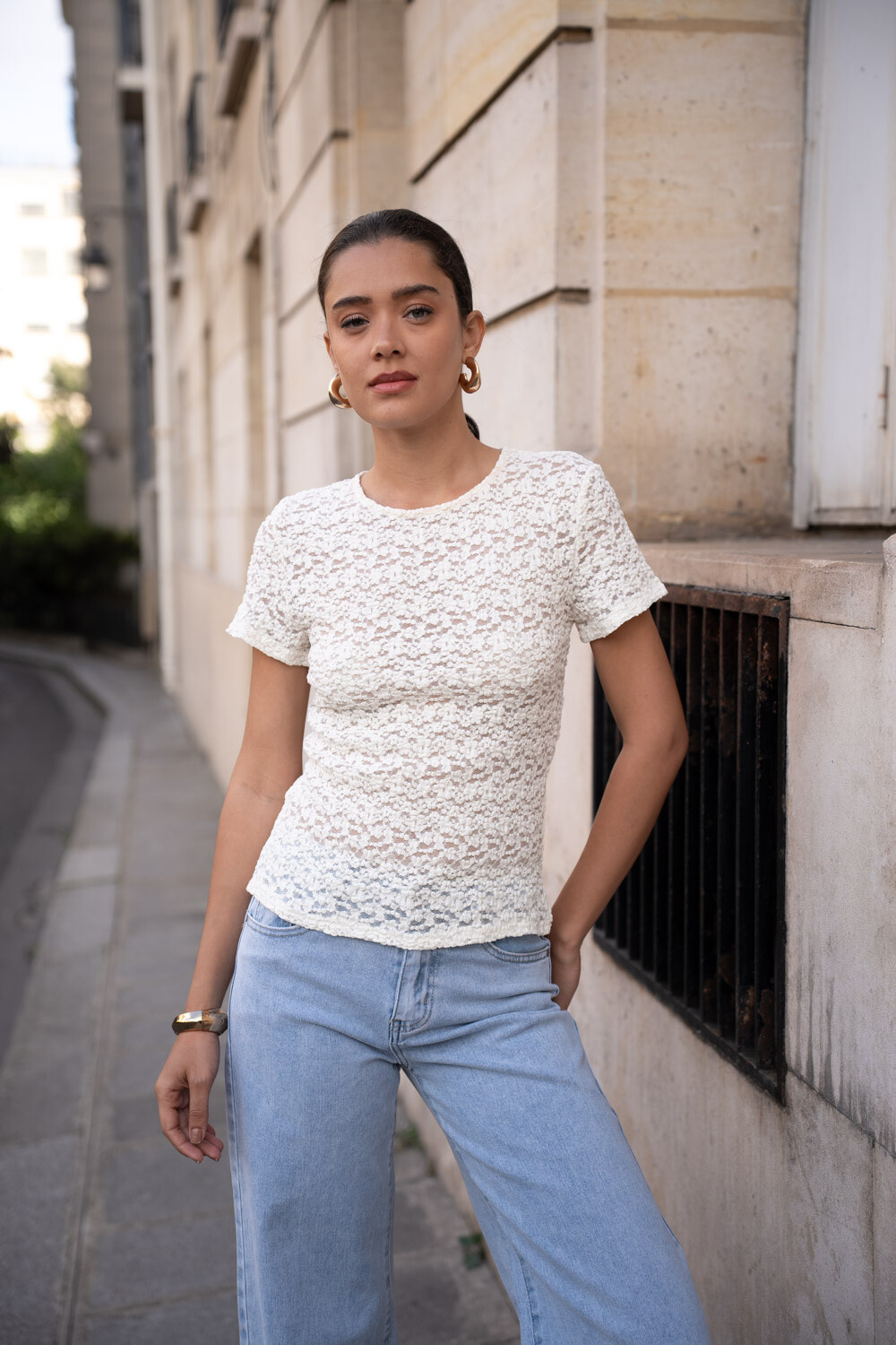 Großhändler Choklate - Halbtransparentes Spitzen-T-Shirt