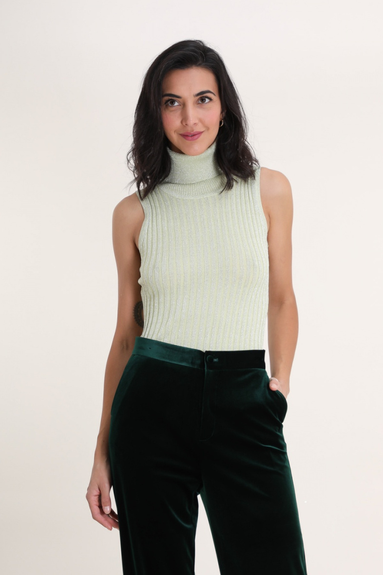 Grossiste Choklate - Top col roulé en maille lurex sans manches