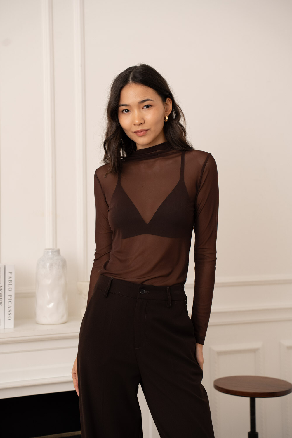 Mayorista Choklate - Top de malla con cuello alto