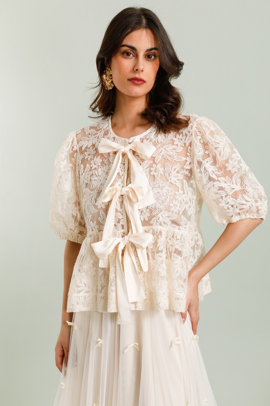 Wholesaler Choklate - Top peplum in satin lace lace