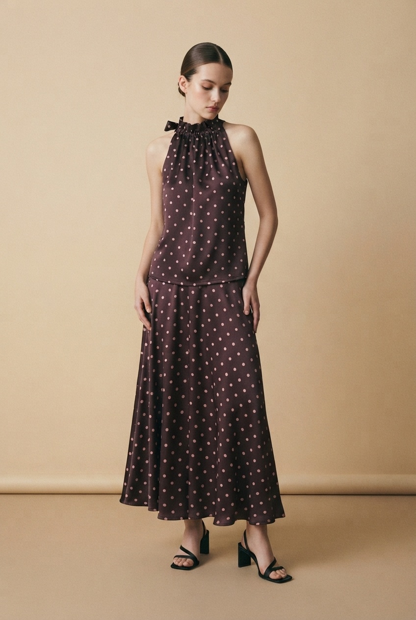 Wholesaler Choklate - Polka dot satin print top