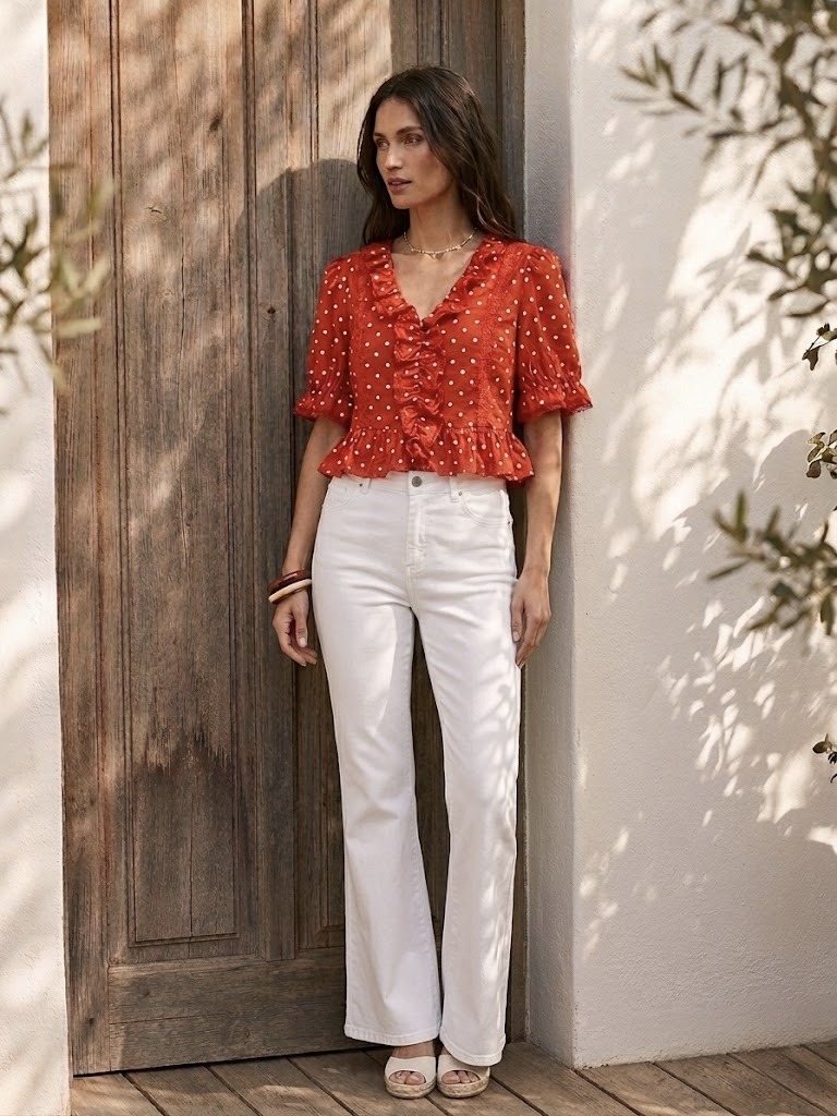 Grossista Choklate - Crop top in voile di cotone a pois