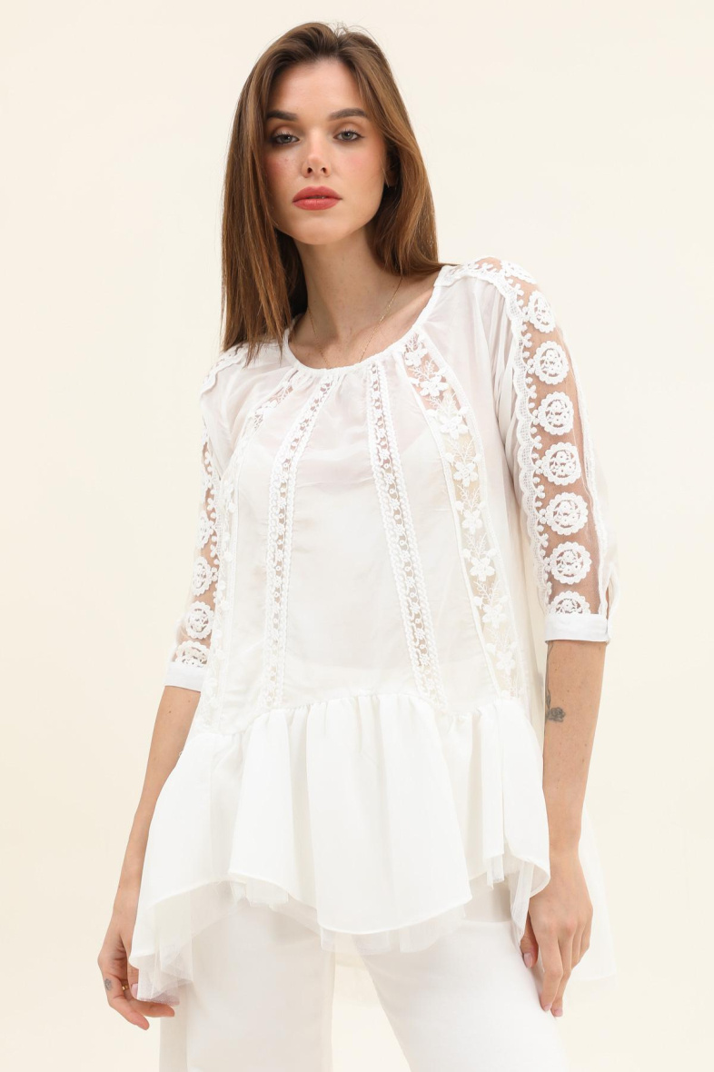 Mayorista Choklate - Blusa túnica de encaje de algodón y seda