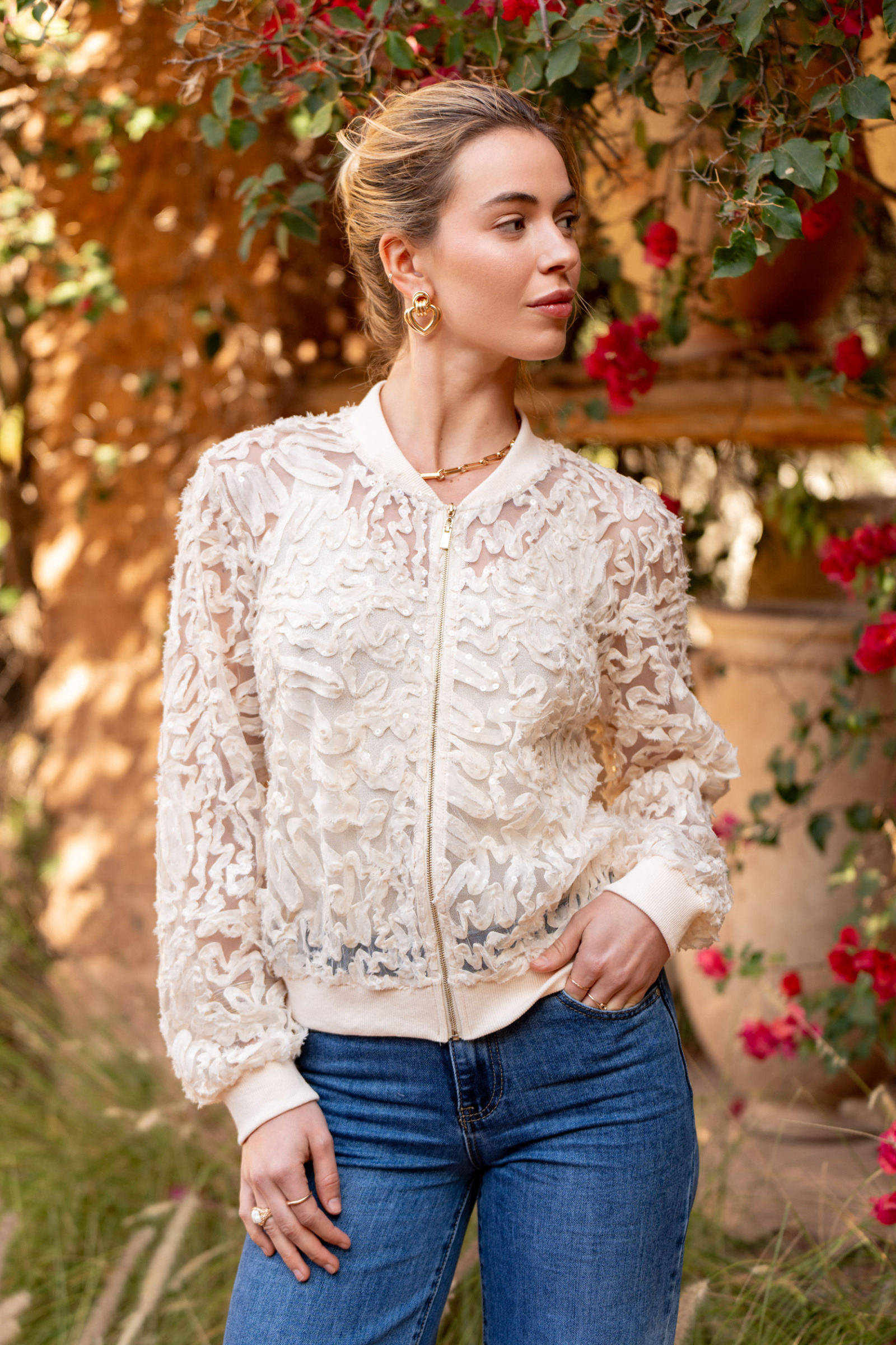 Wholesaler Choklate - Lace and sequin bomber jacket
