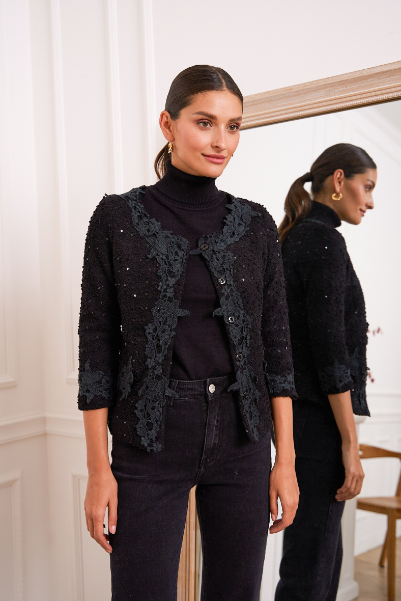 Mayorista Choklate - Chaqueta corta de tweed y encaje