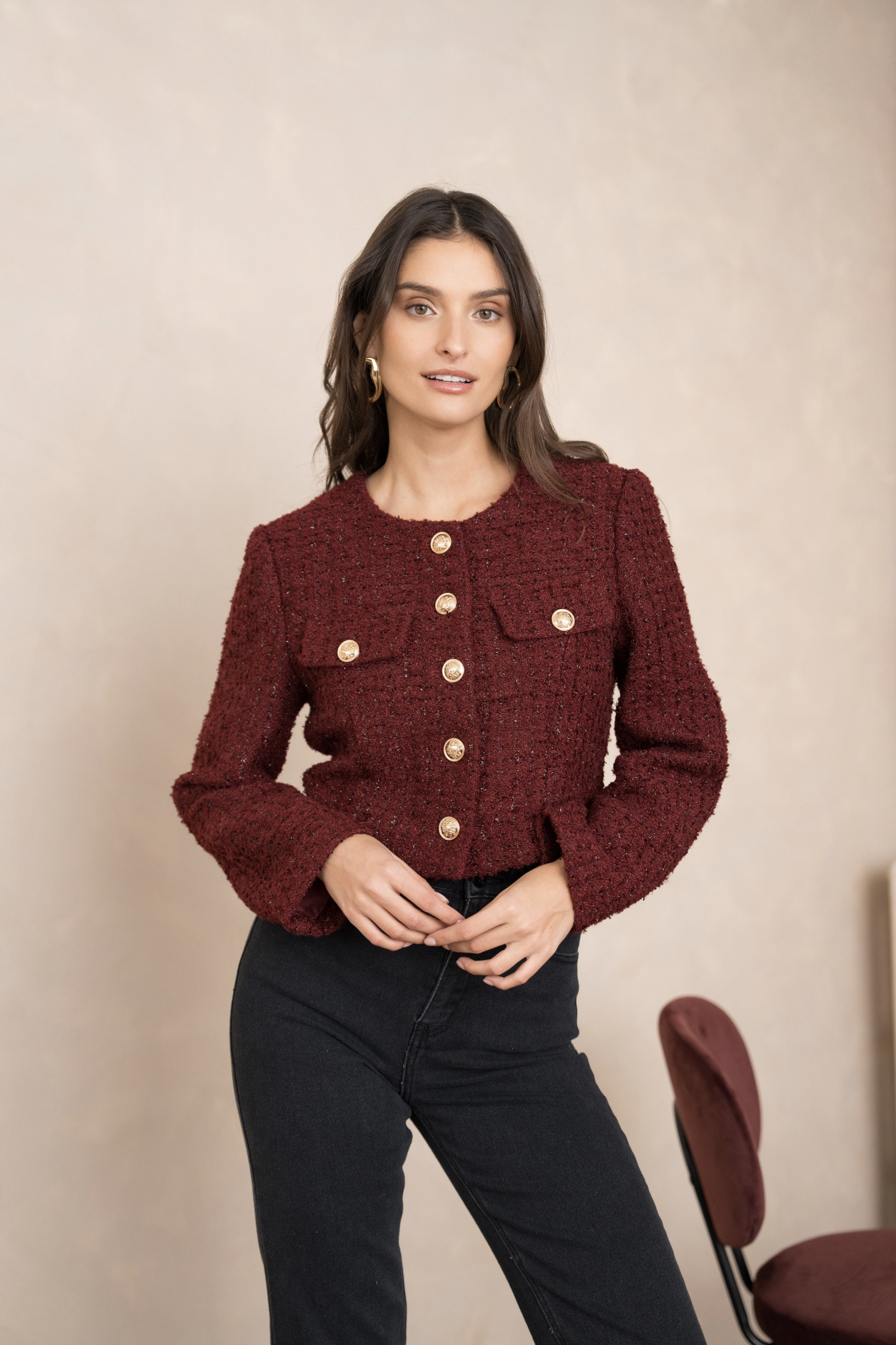 Wholesaler Choklate - Jenny short jacket in tweed with micro bows & sequins