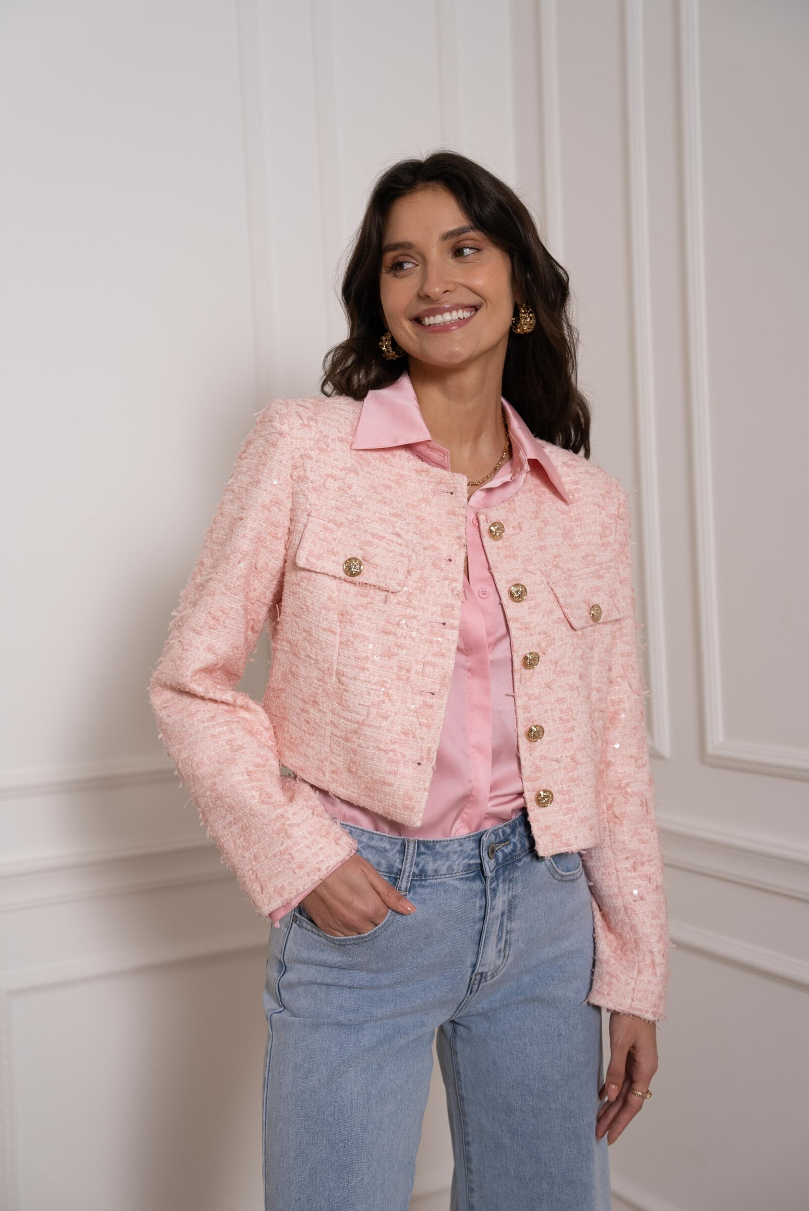 Grossiste Choklate - Veste courte Jenny en tweed à micro noeuds & sequins