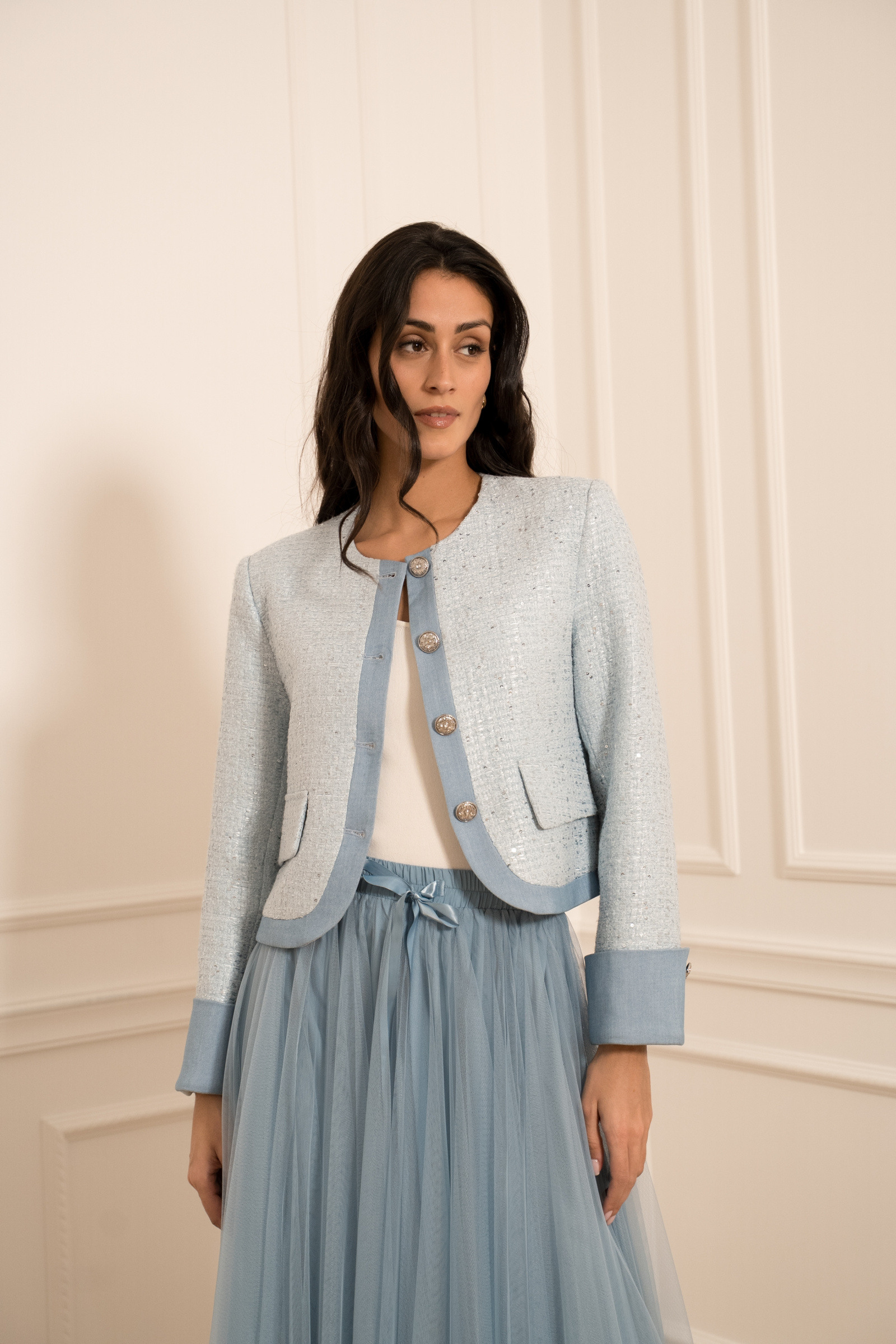 Mayorista Choklate - Chaqueta de tweed y denim