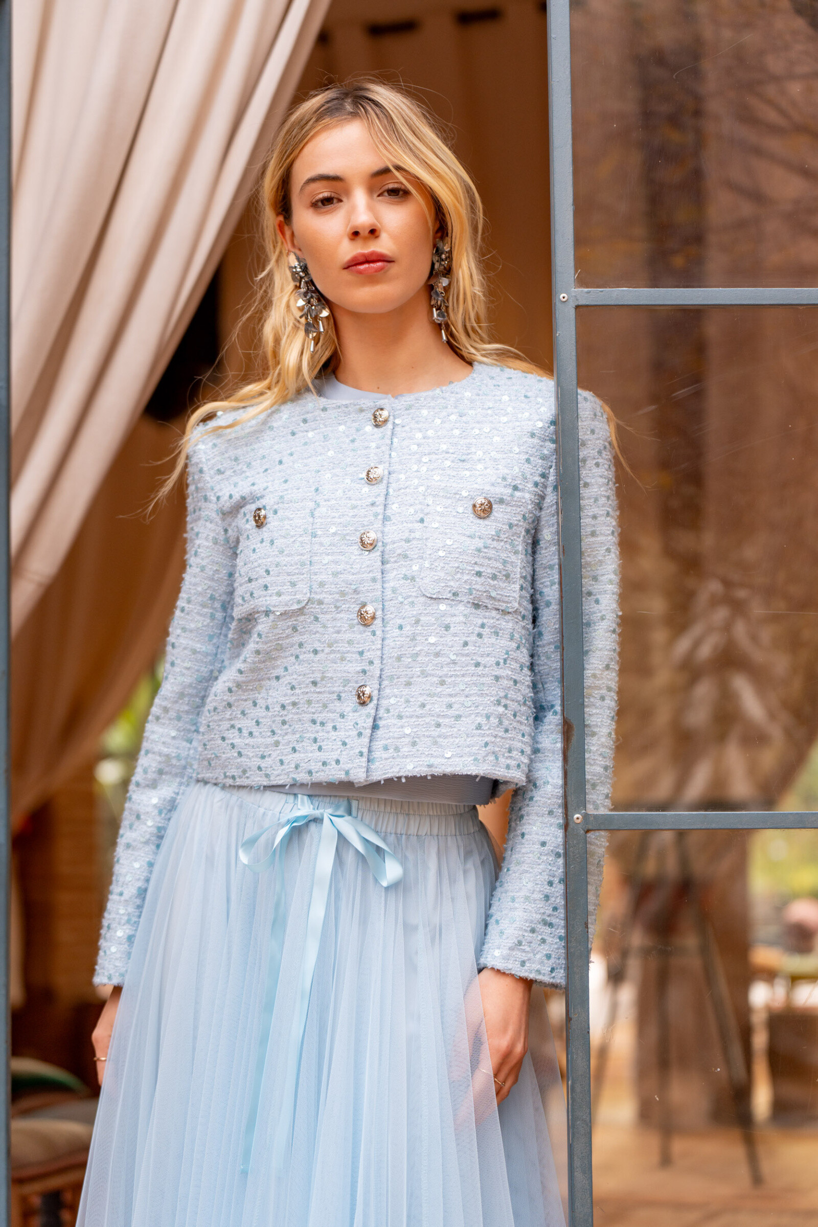 Mayorista Choklate - Chaqueta corta de tweed y lentejuelas