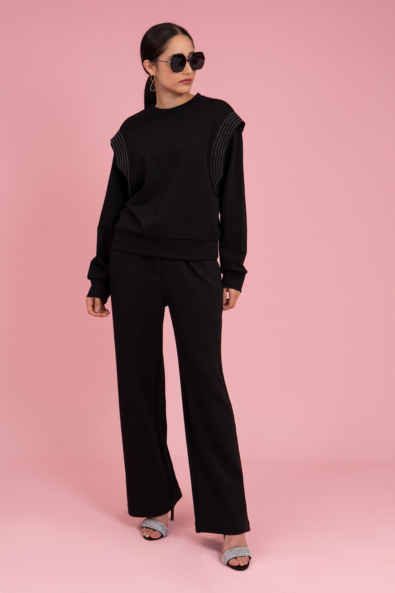 FIFI Felpa in cotone spalle scolpite inserto catena metallica - Nero - 2 - formato grande