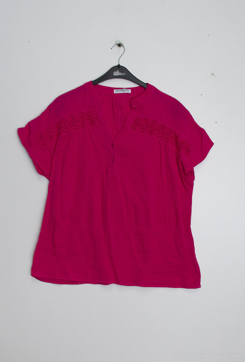 Großhändler Christy - Baumwoll-Gaze-Bluse mit Spitze