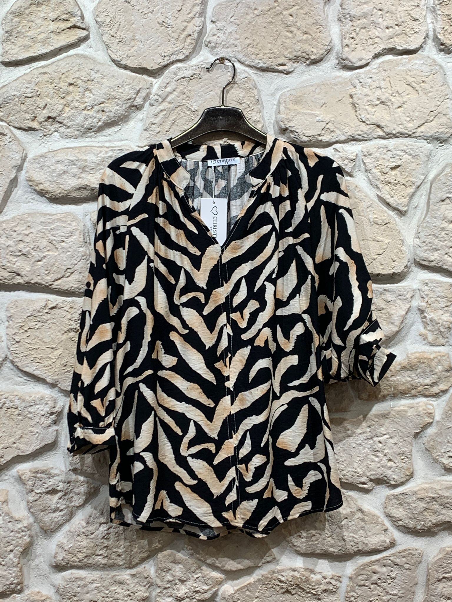 Blouse imprimé col mao en viscose et polyamide, idéale pour l'automne, fabriquée en Chine.