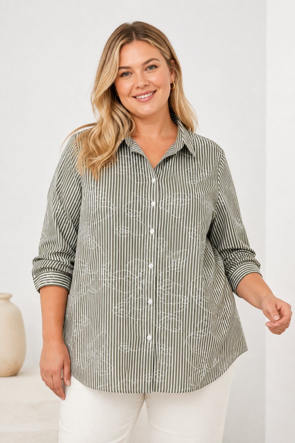 Grossiste Christy - Chemise rayure brodée broderie